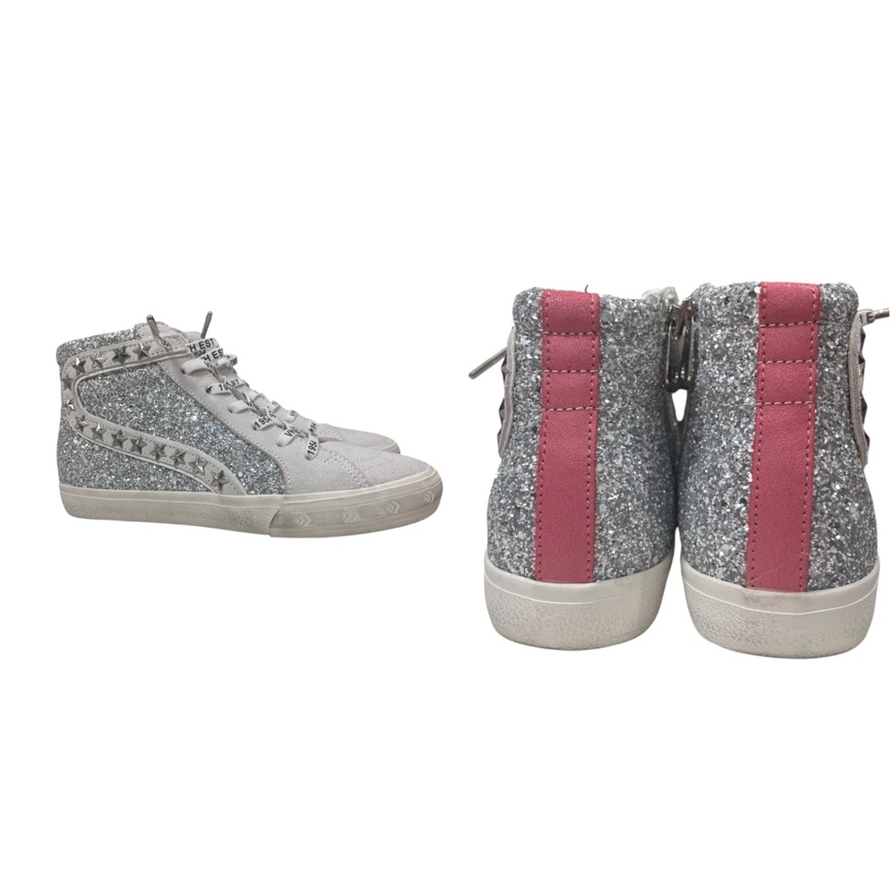 Vintage Havana Ray Silver Glitter Pink Stripe Star Stud High Top Sneakers 8.5 - Picture 3 of 13